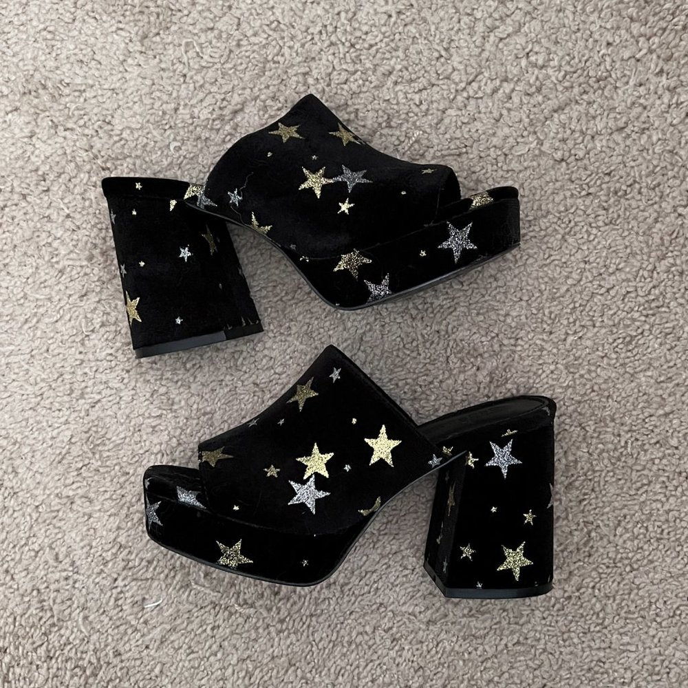 ASOS Black Velvet Star Platform Sandals